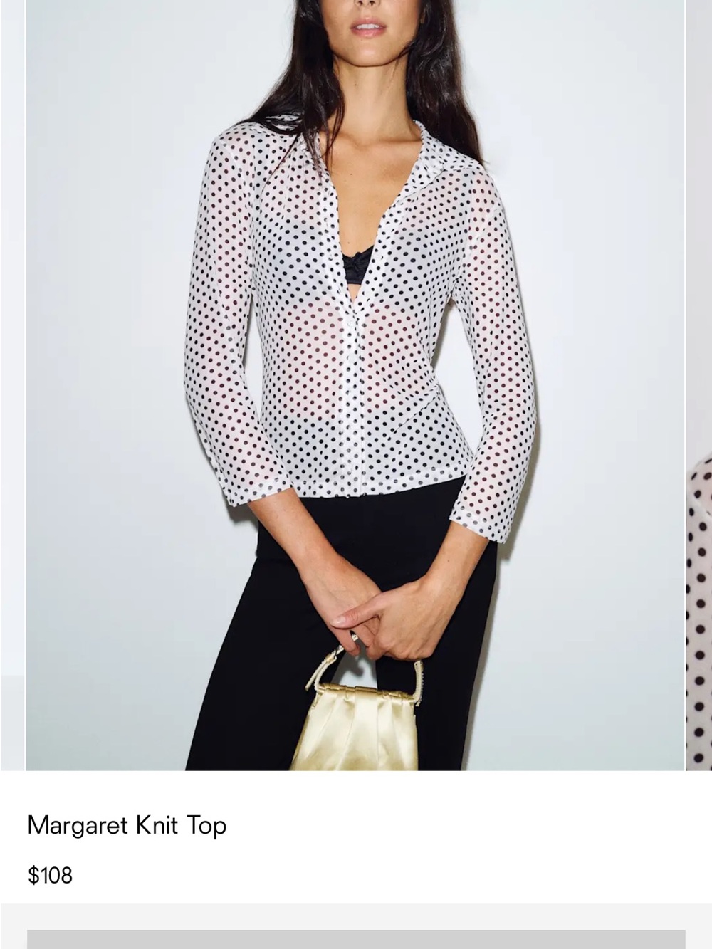 REFORMATION Margaret Knit Top - White with Black Polka Dots
